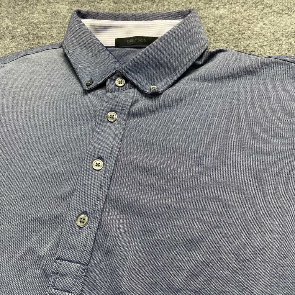 Greyson Mens Blue Heathered Performance Golf Polo Button Down Collar Size M